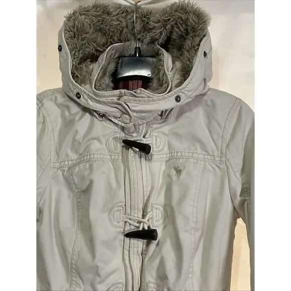 Abercrombie & Fitch Parka Jacket Coat Women’s Medium Lined Faux Fur Trim Hooded - Picture 3 of 16